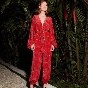 Farm Rio Mystic Night Jumpsuit Red Size Small